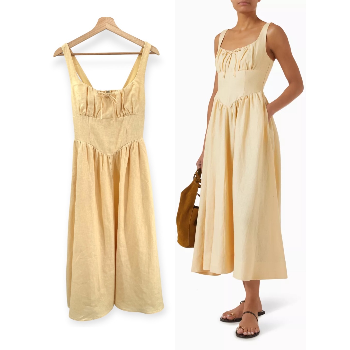 Nwt O.P.T Chiara Linen Midi Dress In Butter Yellow - Size 4